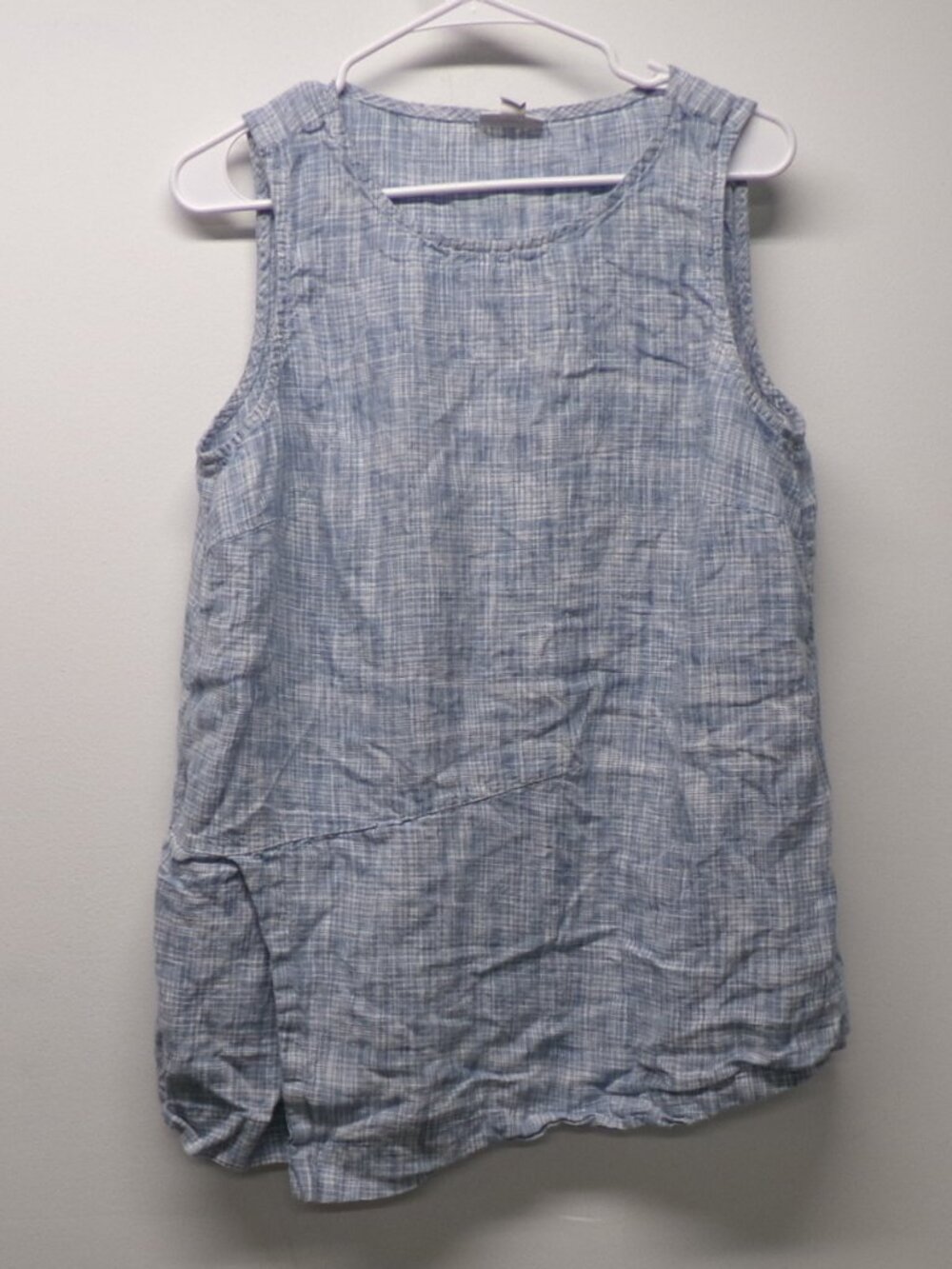 J Jill Love Linen 100% Linen Blue Plaid Woven Flap Front Tunic Sleeveless Top MP